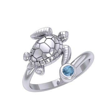 Sea Turtle Sterling Silver with Gemstone TRI2344 - DiveSilver Jewelry